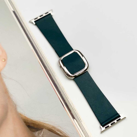 Кожаный ремешок Modern Buckle Leather для Apple Watch 42/44/45mm Silver/Forest green Кожаный ремешок Modern Buckle Leather для Apple Watch 42/44/45mm Silver/Forest green